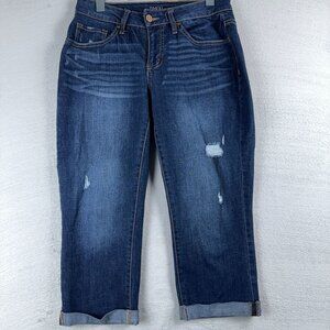 Time and Tru Mid Rise Straight Cropped Jeans Distressed Womens Blue Size 10
